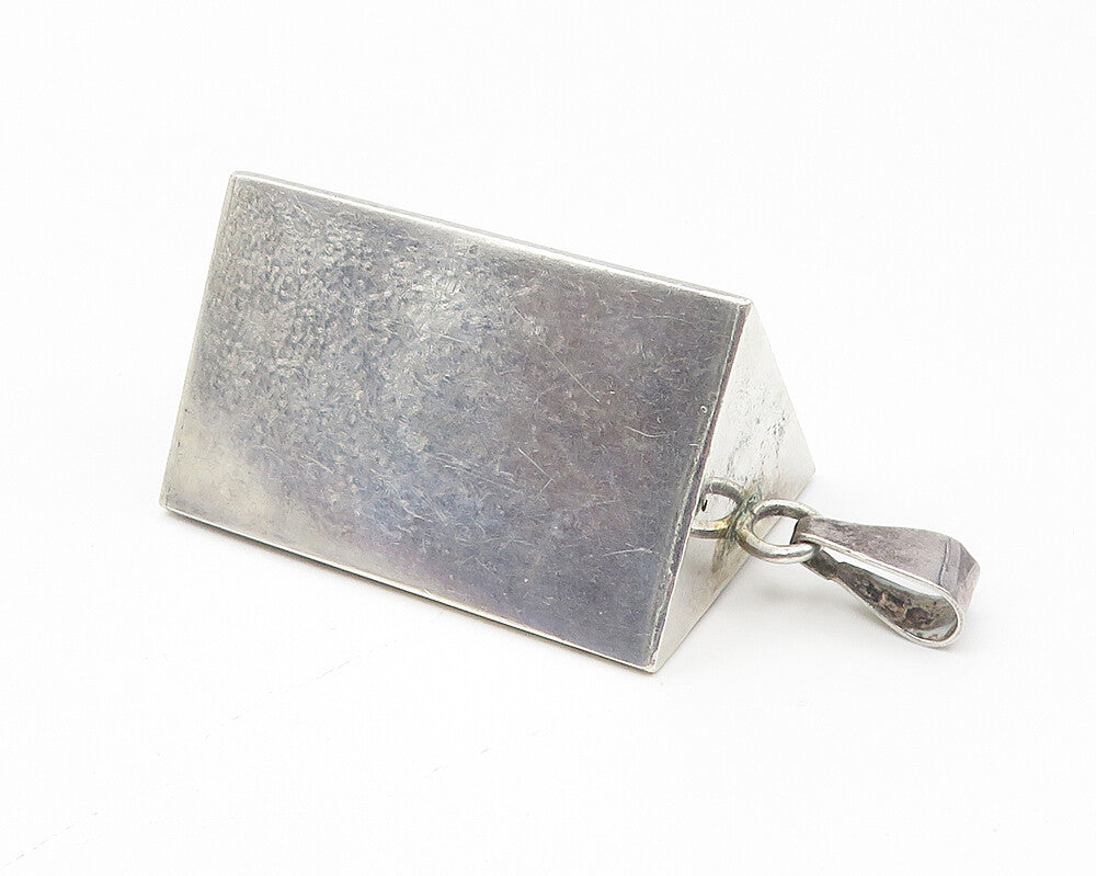 GR 925 Sterling Silver  Vintage Hollow Triangular Prism Shiny Pendant  PT8340