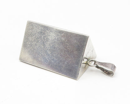 GR 925 Sterling Silver  Vintage Hollow Triangular Prism Shiny Pendant  PT8340