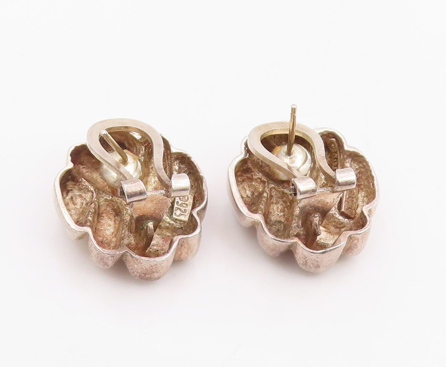 14k Gold & 925 Sterling Silver Vintage Earrings KRYPELL Modernist Knot  EG14085