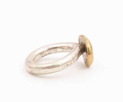 925 Sterling Silver Vintage Ring Two Tone Modernist Solid Disc  Sz 7  RG36534