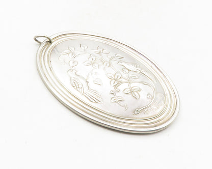 TOWLE 925 Sterling Silver Vintage Shiny Birds Floral Vine Cross Pendant PT7776