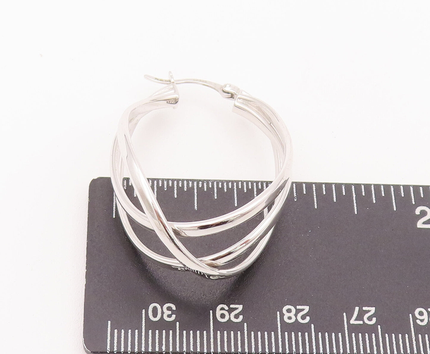 925 Sterling Silver Vintage Earrings Designer Cutout 3 Connected Hoops  EG12922