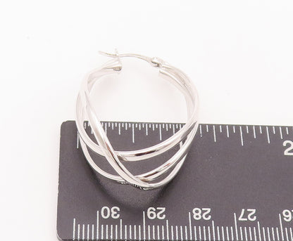 925 Sterling Silver Vintage Earrings Designer Cutout 3 Connected Hoops  EG12922