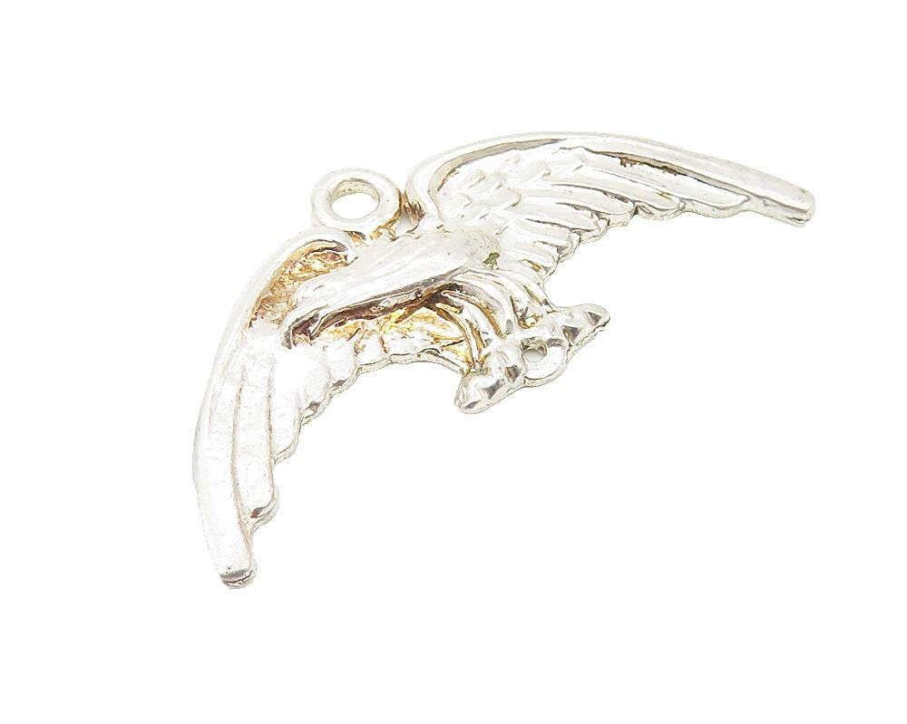 925 Sterling Silver  Vintage Shiny Flying Eagle Motif Drop Pendant  PT8248