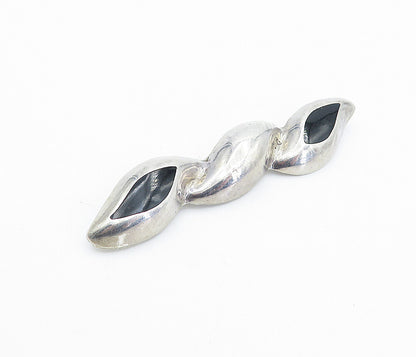 MEXICO 925 Sterling Silver  Vintage Black Onyx Hollow Twist Brooch Pin  BP1340