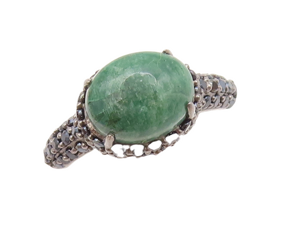 925 Sterling Silver Vintage Ring Cabochon Green Gemstone Spinel  Sz 7  RG29446