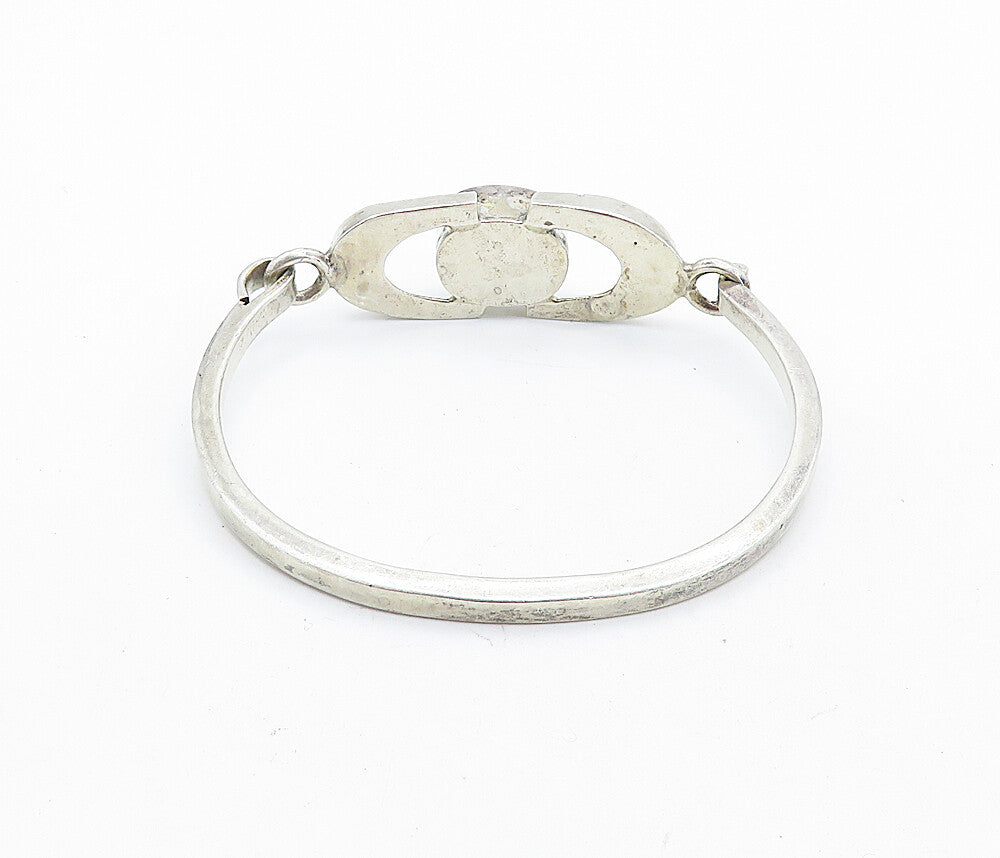 MEXICO 925 Sterling Silver  Vintage Black Onyx Hook Bangle Bracelet  BT2754
