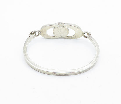 MEXICO 925 Sterling Silver  Vintage Black Onyx Hook Bangle Bracelet  BT2754