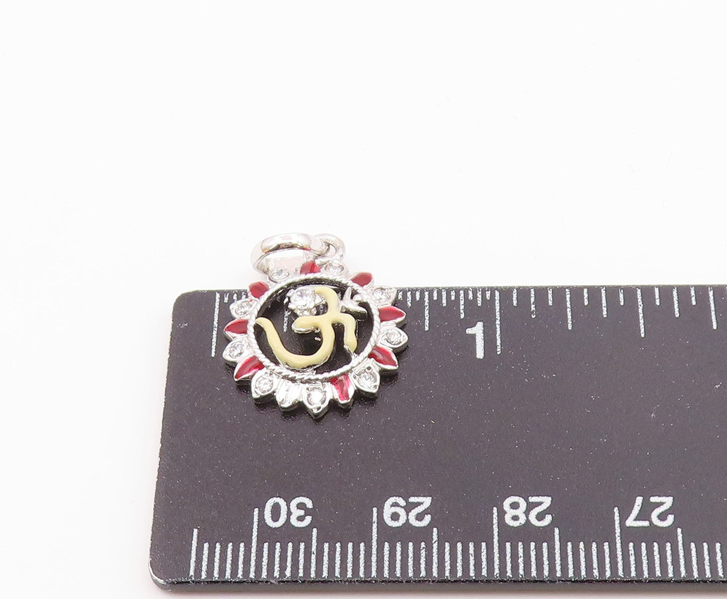 925 Sterling Silver  Petite Shiny Topaz Om Spiritual Symbol Pendant  PT6792