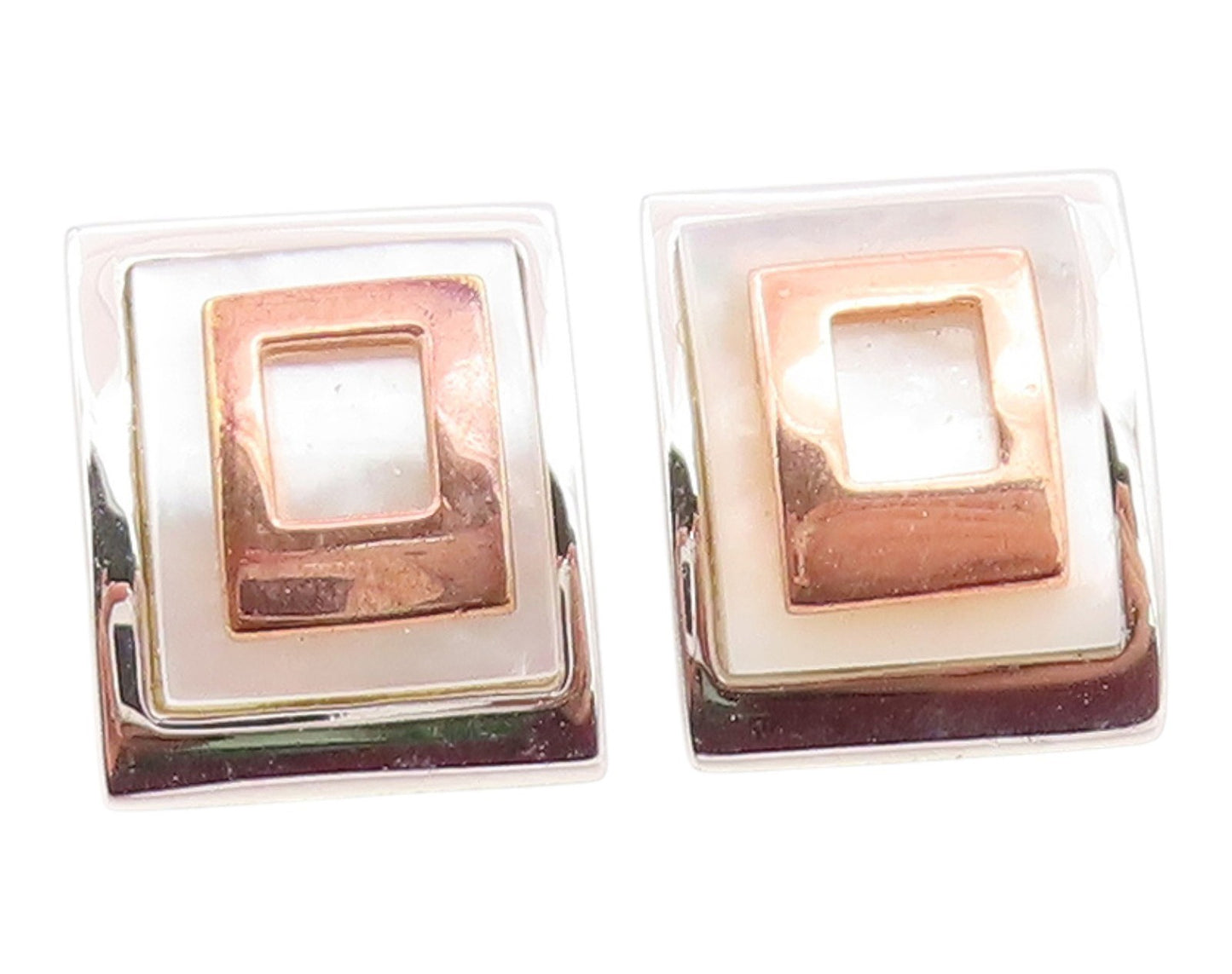 925 Sterling Silver Vintage Earrings Mother Of Pearl Geometric Stud  EG14211