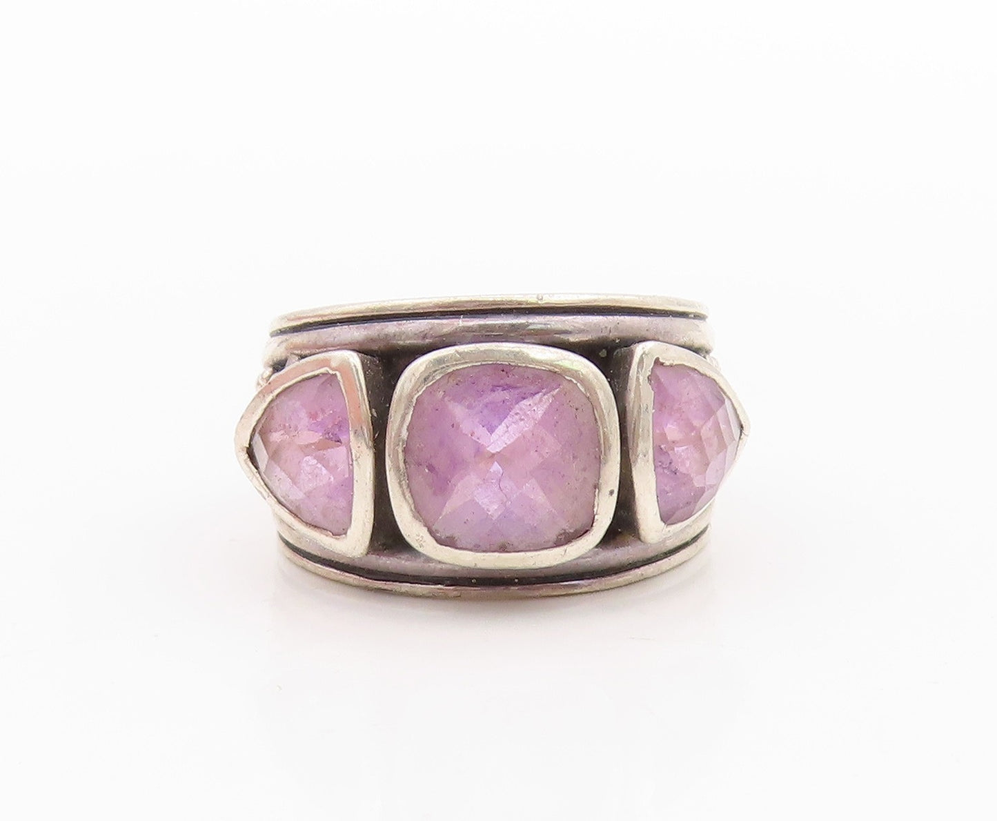 925 Sterling Silver Vintage Ring Square & Triangle Cut Amethyst  Sz 6.5  RG33262