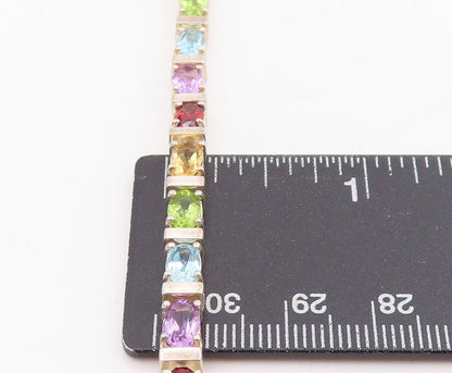925 Sterling Silver Vintage Bracelet Oval Cut Multi Gemstone Link Chain  BT11461