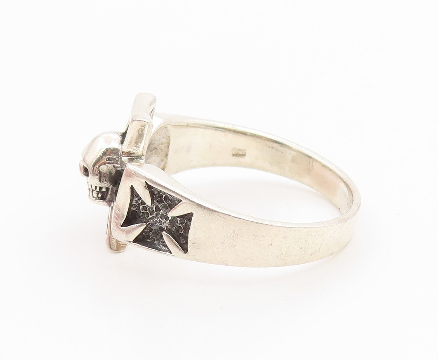 925 Sterling Silver Vintage Ring Gothic Skull Maltese Cross Band  Sz 15  RG35837