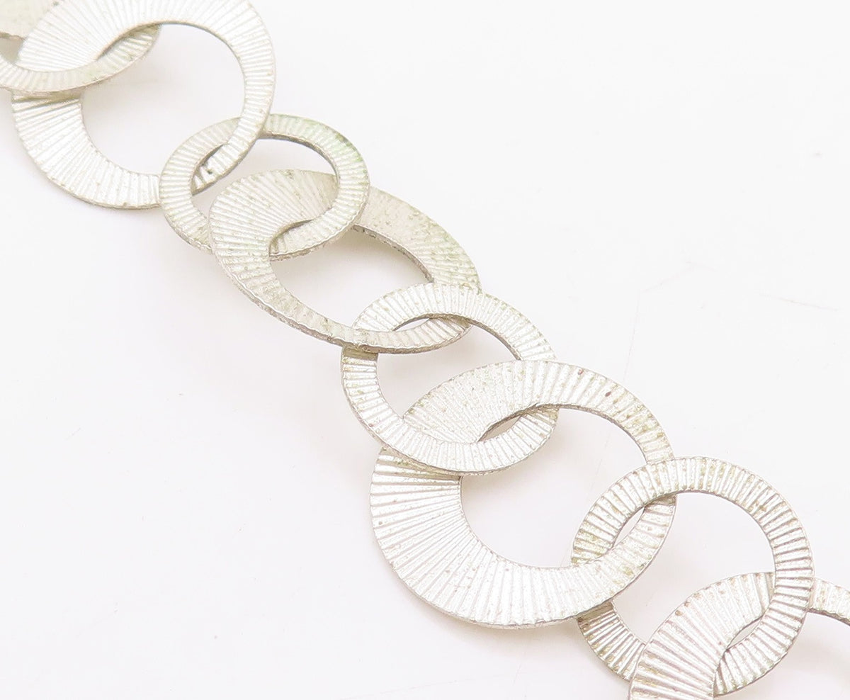 925 Sterling Silver Vintage Necklace Chunky Etched Geometric Circle Link  NE4744