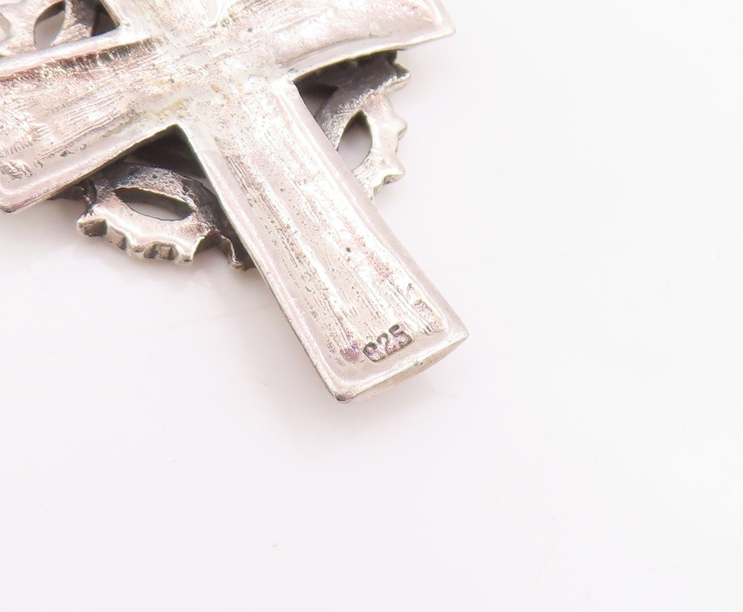 925 Sterling Silver Vintage Pendant Thorn Wrapped Dove & Heart Cross  PT25613