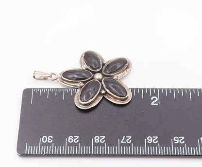 NAVAJO 925 Sterling Silver  Vintage Black Onyx Flower Motif Pendant  PT14898