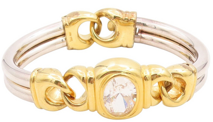 925 Sterling Silver Vintage Bracelet CZ Two Tone Interlocking Bangle BT11510
