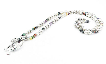 MASHA NAVAJO 925 Silver Vintage Multi Stone Kokopelli Chain Necklace NE1320