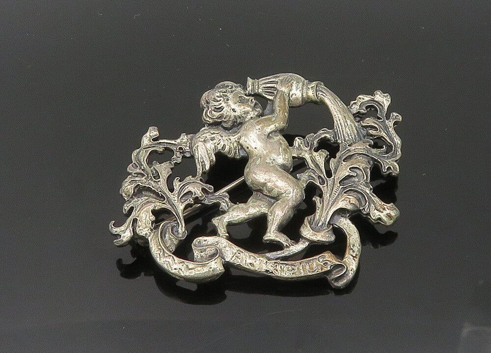 CINI 925 Sterling Silver  Vintage Antique Aquarius Zodiac Brooch Pin  BP8017