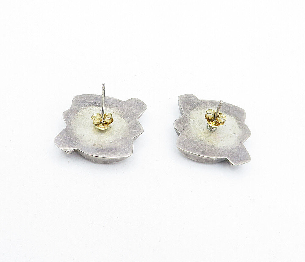 925 Sterling Silver  Vintage Dark Tone Modernist Design Drop Earrings  EG2270
