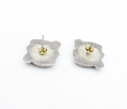 925 Sterling Silver  Vintage Dark Tone Modernist Design Drop Earrings  EG2270