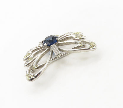 925 Sterling Silver Vintage Blue & White Topaz Shiny Butterfly Brooch Pin BP6447