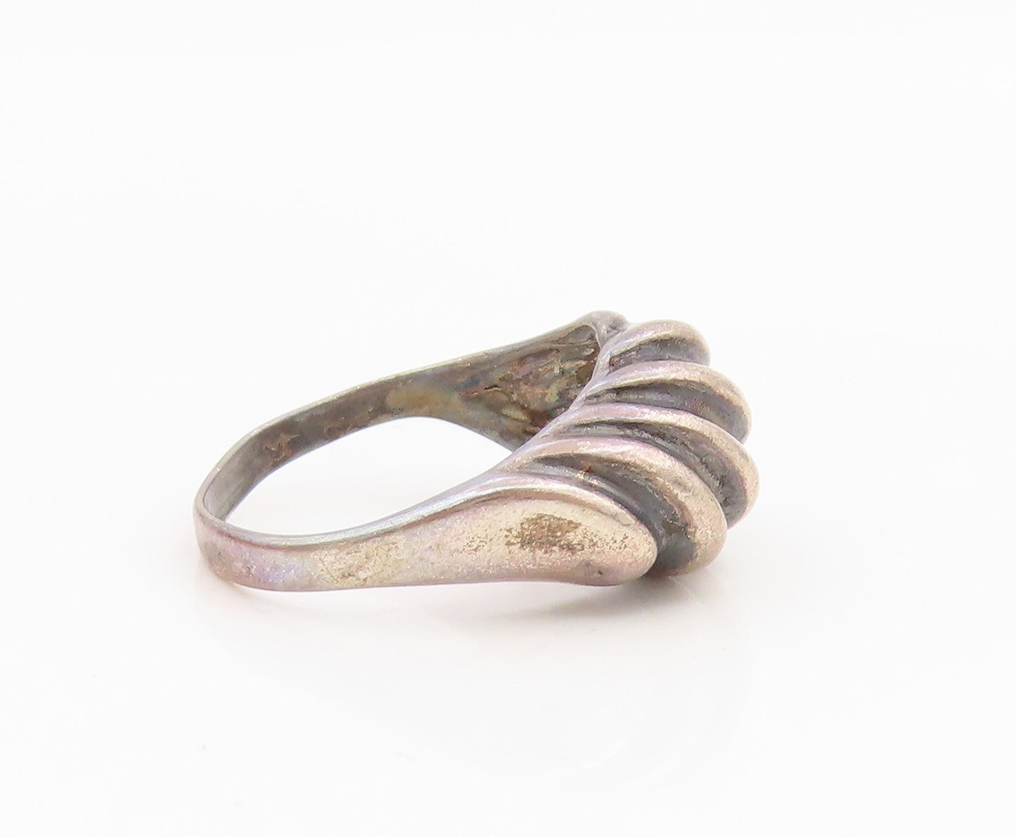 925 Sterling Silver Vintage Ring Modernist Ribbed Dome Band  Sz 7.5  RG34966