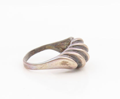 925 Sterling Silver Vintage Ring Modernist Ribbed Dome Band  Sz 7.5  RG34966