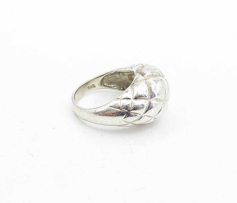 925 Sterling Silver  Vintage Shiny Grid Etched Dome Band Ring Sz 8.5  RG5451