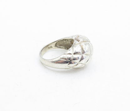 925 Sterling Silver  Vintage Shiny Grid Etched Dome Band Ring Sz 8.5  RG5451