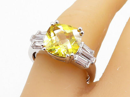 925 Silver  Citrine & Cubic Zirconia Shiny Solitaire Accent Ring Sz 7  RG3588