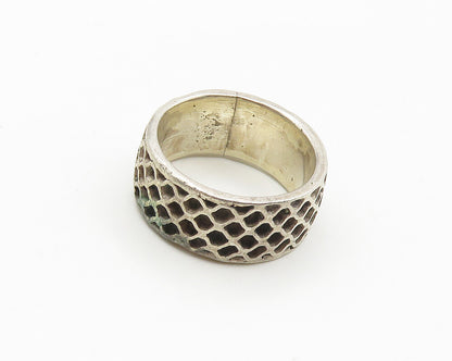 MEXICO 925 Sterling Silver  Vintage Shiny Net Design Band Ring Sz 8  RG18154