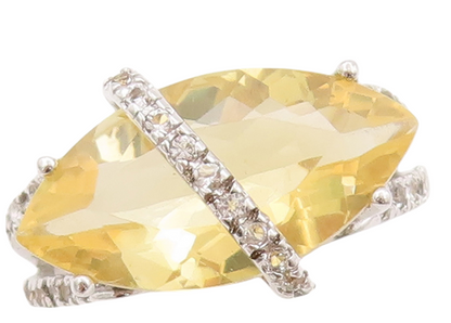 925 Sterling Silver Vintage Ring Marquise Cut Citrine & Topaz Band Sz 7  RG29846
