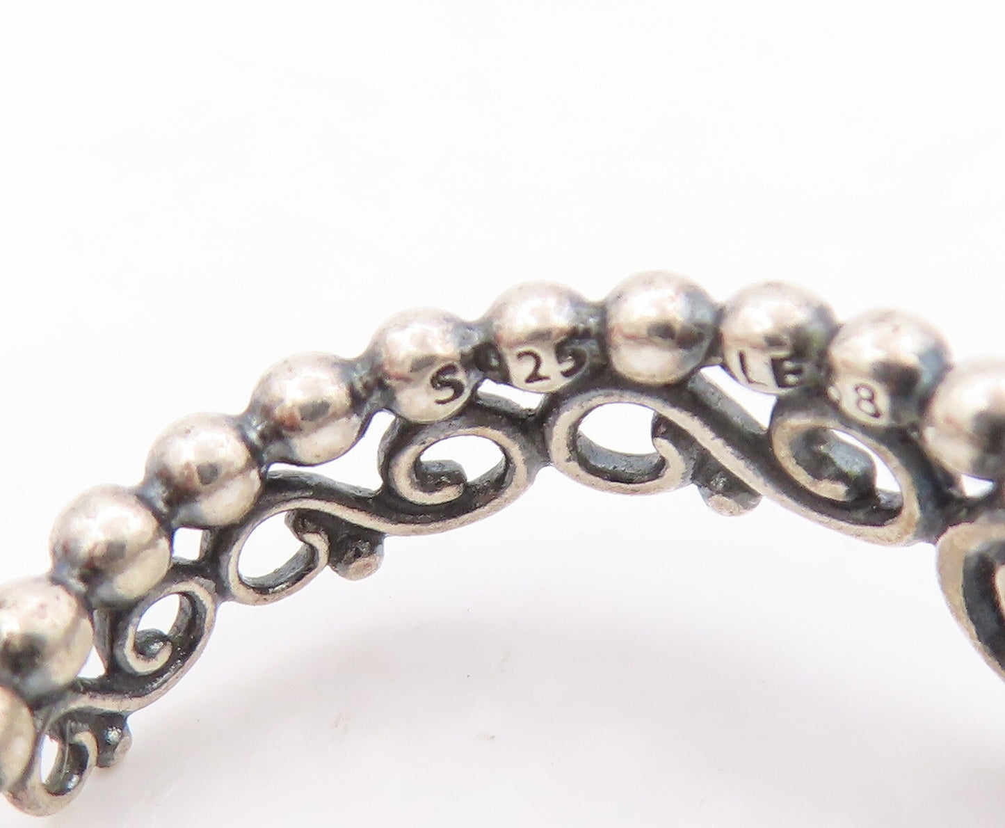 925 Sterling Silver Vintage Ring PANDORA CZ Heart Cutout Tieara  SZ 8.5  RG31968