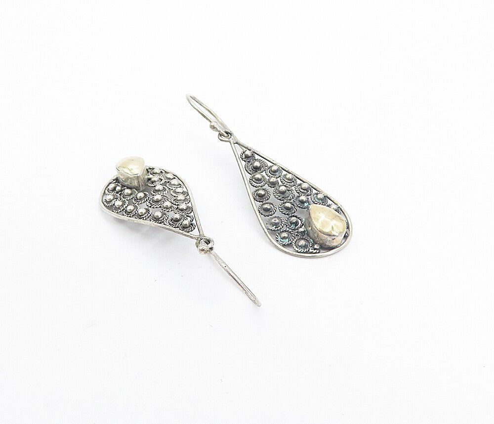 925 Sterling Silver & 18K GOLD  Vintage Spiral Twist Dangle Earrings  EG3597