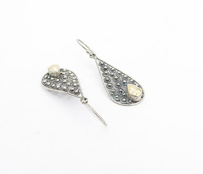 925 Sterling Silver & 18K GOLD  Vintage Spiral Twist Dangle Earrings  EG3597