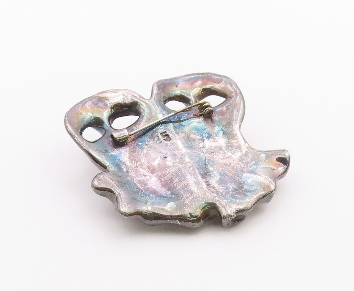 925 Sterling Silver  Vintage Modernist Drama Theater Masks Brooch Pin  BP3691