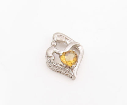 925 Sterling Silver Vintage Pendant Citrine Mother & Child Love Heart  PT25525