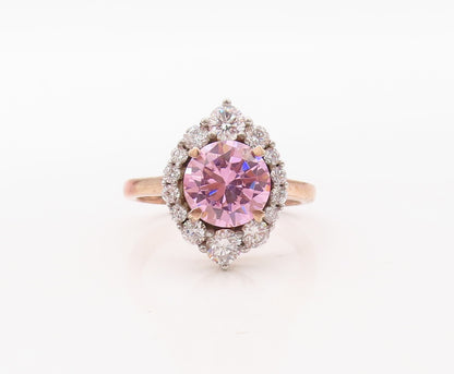 925 Sterling Silver Vintage Ring Rose Gold Plated Pink & White CZ Sz 7 RG30810