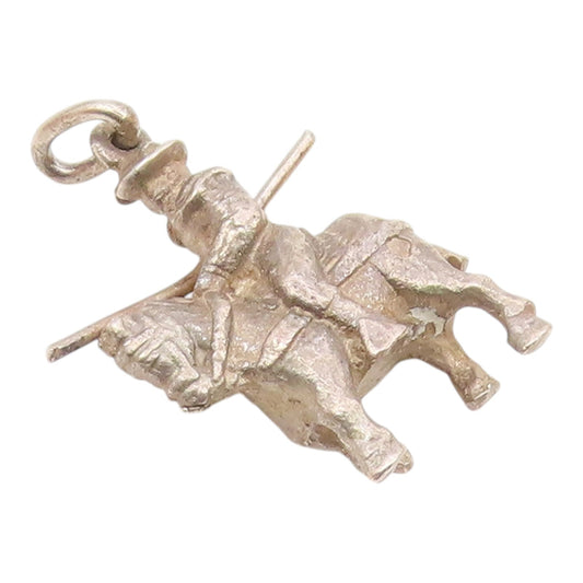925 Sterling Silver  Vintage Petite Knight On Horse Motif Pendant  PT17308