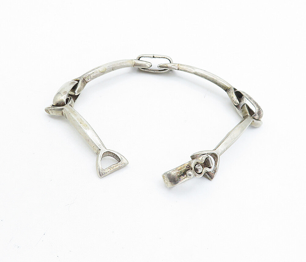 MIDDLE EAST 925 Silver  Vintage Dark Tone Bar Link Chain Bracelet  BT3027
