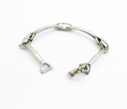 MIDDLE EAST 925 Silver  Vintage Dark Tone Bar Link Chain Bracelet  BT3027