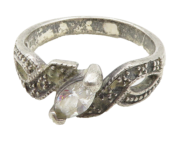 925 Sterling Silver  Vintage Cubic Zirconia Solitaire Ring Sz 9  RG15580