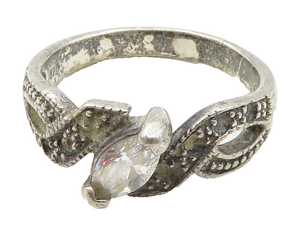 925 Sterling Silver  Vintage Cubic Zirconia Solitaire Ring Sz 9  RG15580
