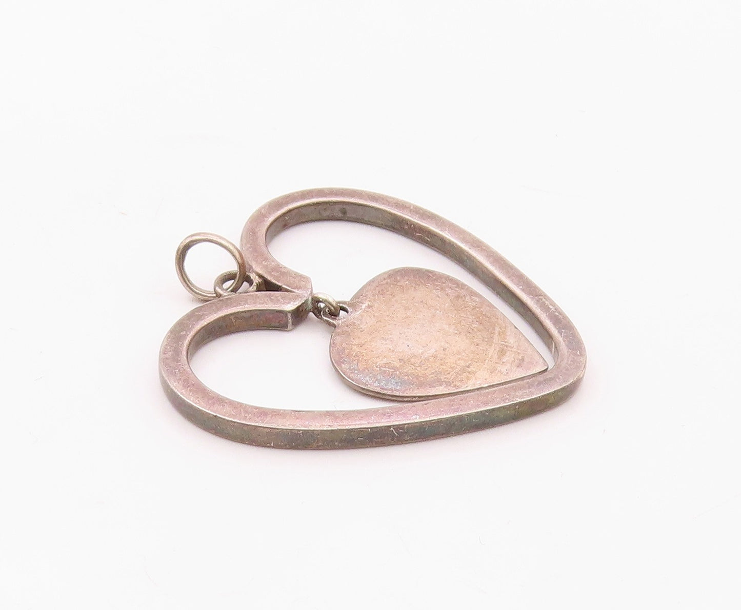 JONDELL 925 Silver  Vintage Open Love Heart With Dangle Center Pendant PT21924