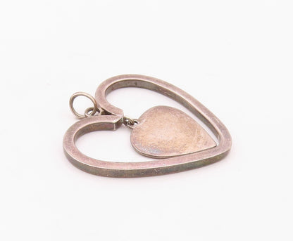 JONDELL 925 Silver  Vintage Open Love Heart With Dangle Center Pendant PT21924