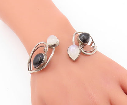 925 Sterling Silver Vintage Bracelet Cabochon Drop Shape Onyx & Glass   BT10893