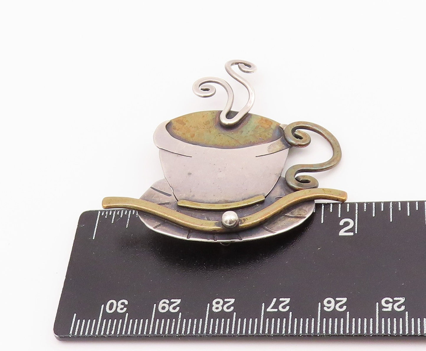 925 Sterling Silver Vintage Brooch GARDELLA Steaming Hot Coffee Cup  BP11663