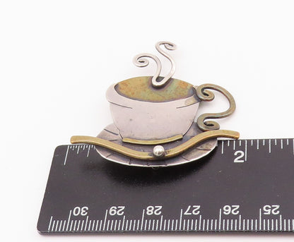 925 Sterling Silver Vintage Brooch GARDELLA Steaming Hot Coffee Cup  BP11663