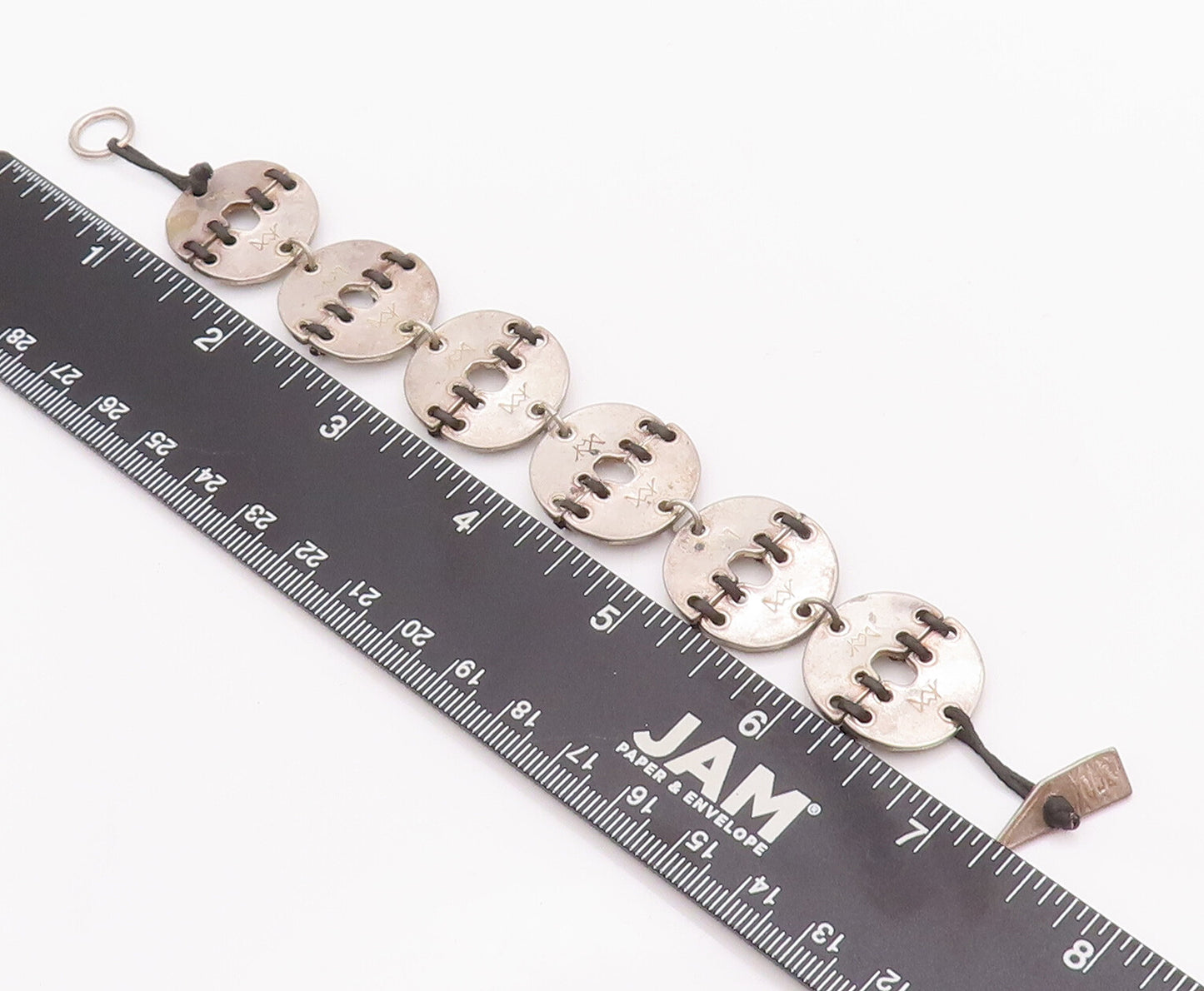 925 Sterling Silver Vintage Bracelet Designer Stitched Coin Ring Links  BT10463